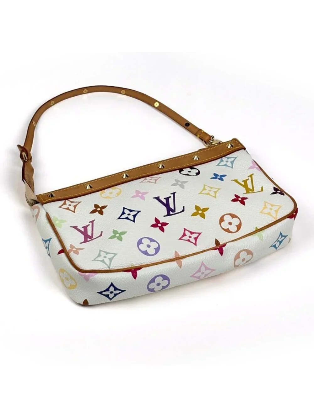 Louis Vuitton Pochette Accessoires Pouch Studs Monogram Multicolor Blanc